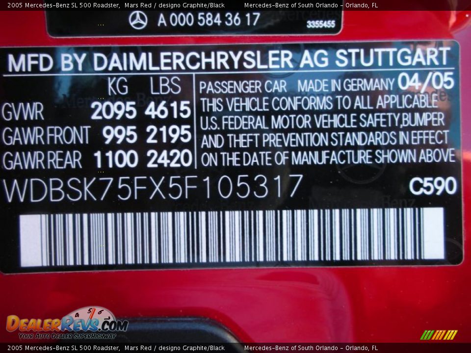 2005 Mercedes-Benz SL 500 Roadster Mars Red / designo Graphite/Black Photo #28