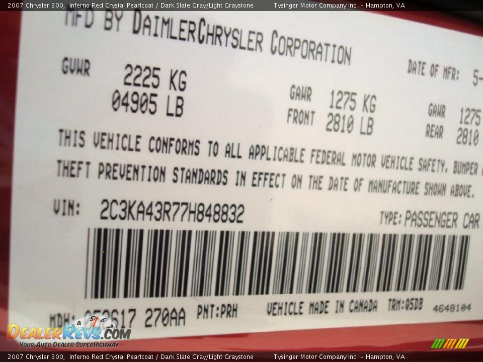 2007 Chrysler 300 Inferno Red Crystal Pearlcoat / Dark Slate Gray/Light Graystone Photo #21