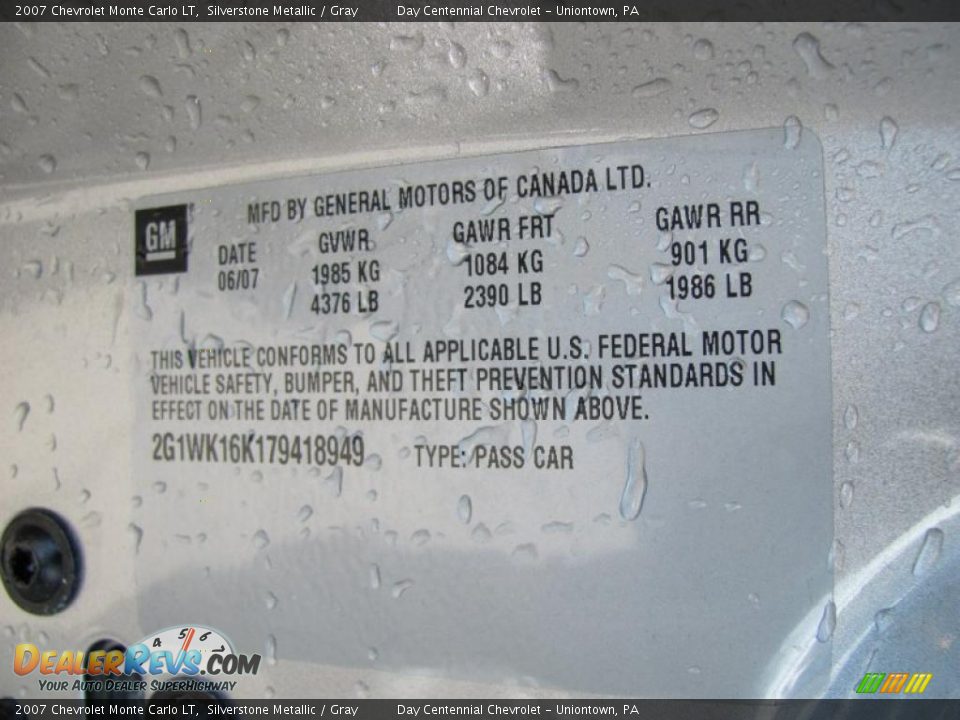 2007 Chevrolet Monte Carlo LT Silverstone Metallic / Gray Photo #14