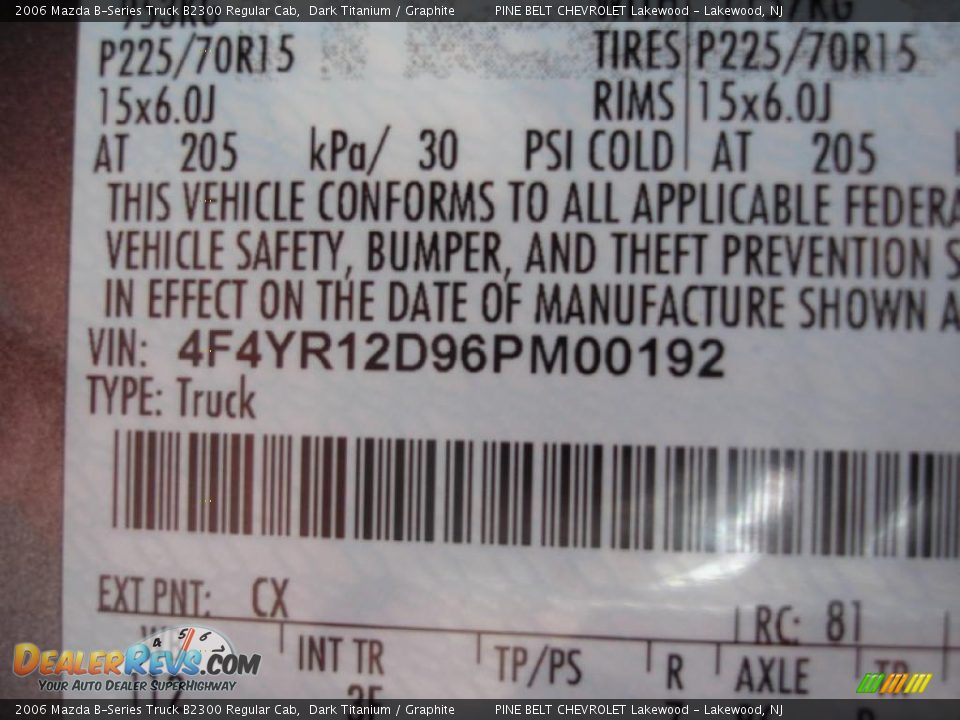 2006 Mazda B-Series Truck B2300 Regular Cab Dark Titanium / Graphite Photo #16