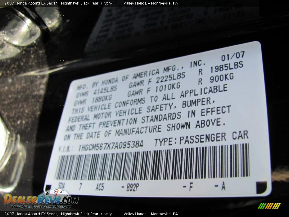 2007 Honda Accord EX Sedan Nighthawk Black Pearl / Ivory Photo #14