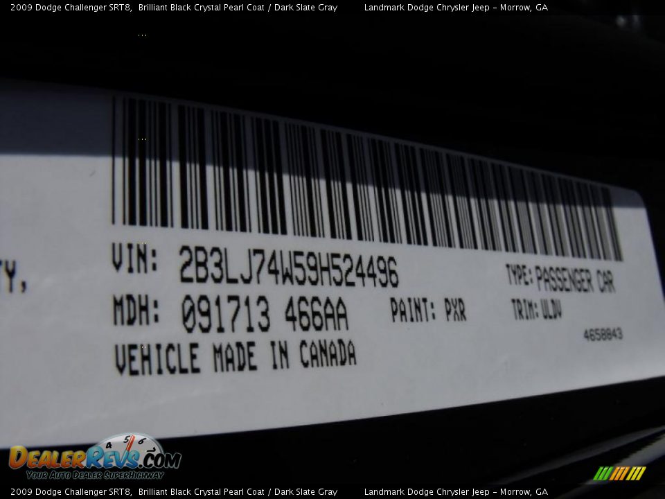 2009 Dodge Challenger SRT8 Brilliant Black Crystal Pearl Coat / Dark Slate Gray Photo #28