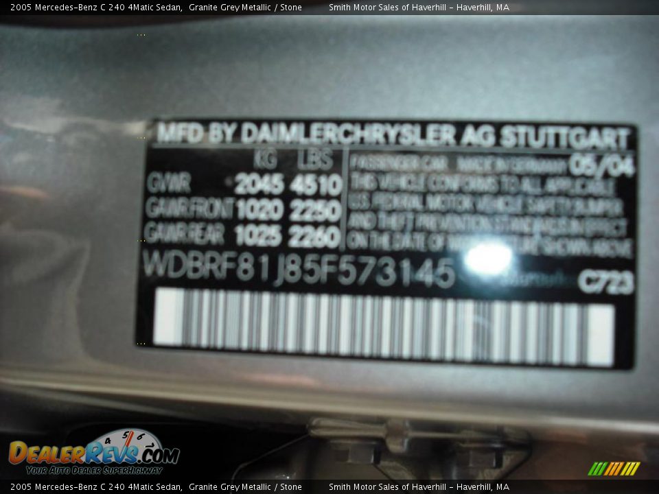 2005 Mercedes-Benz C 240 4Matic Sedan Granite Grey Metallic / Stone Photo #12