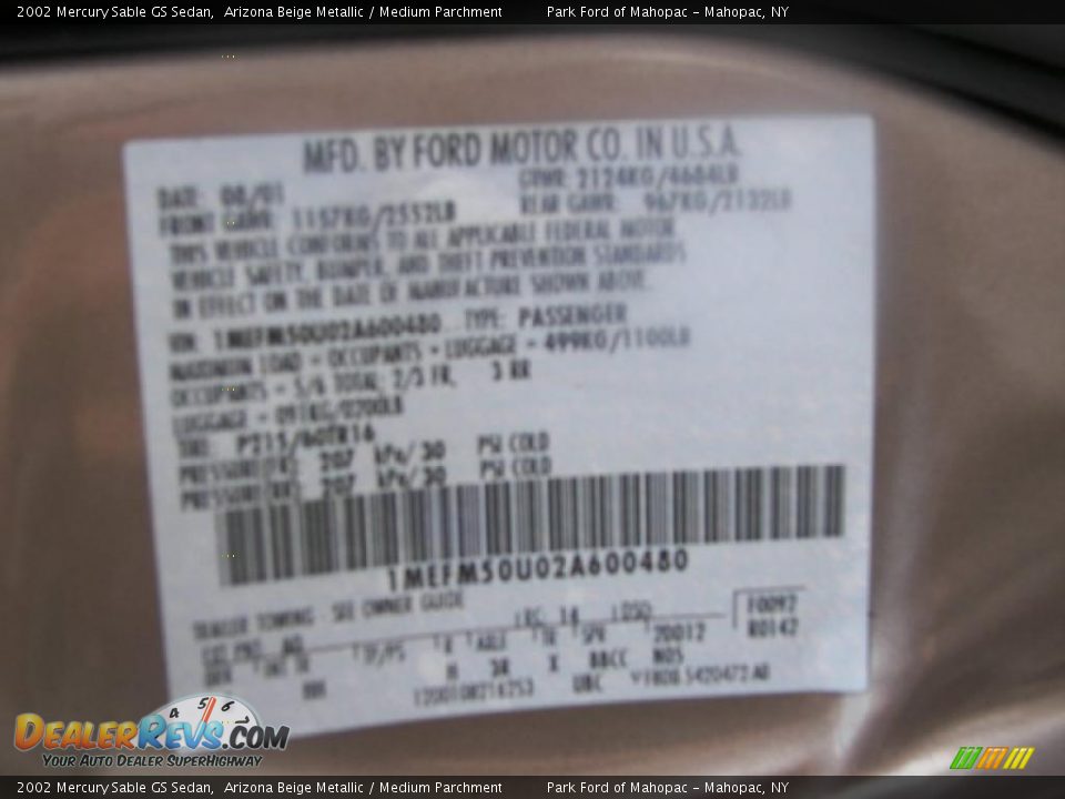 2002 Mercury Sable GS Sedan Arizona Beige Metallic / Medium Parchment Photo #10