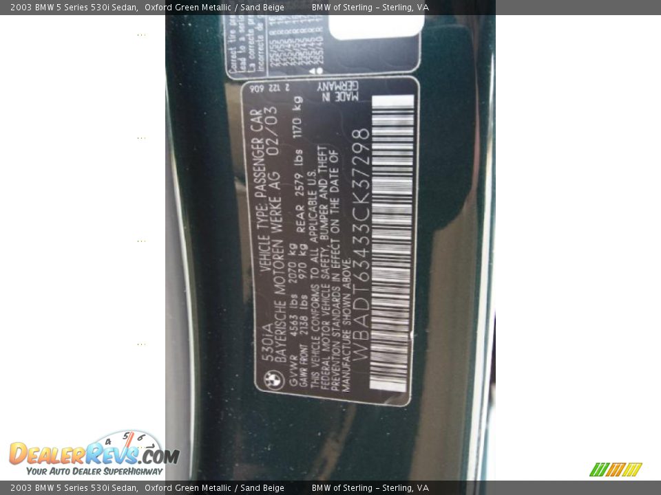 2003 BMW 5 Series 530i Sedan Oxford Green Metallic / Sand Beige Photo #16