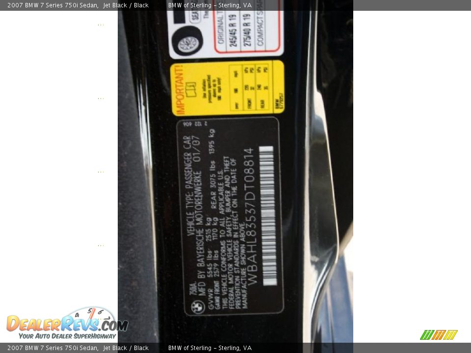 2007 BMW 7 Series 750i Sedan Jet Black / Black Photo #16