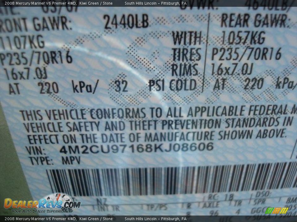 2008 Mercury Mariner V6 Premier 4WD Kiwi Green / Stone Photo #14