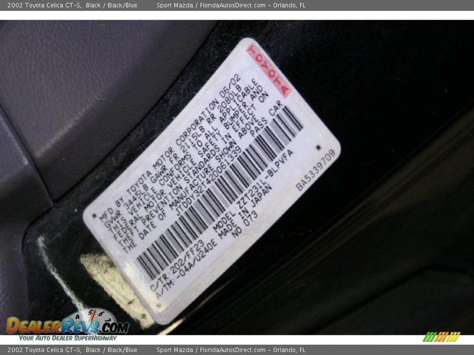 2002 Toyota Celica GT-S Black / Black/Blue Photo #21