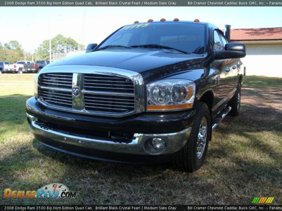2008 Dodge Ram 3500 Big Horn Edition Quad Cab Brilliant Black Crystal Pearl / Medium Slate Gray Photo #2