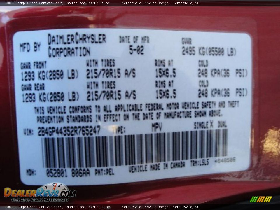 2002 Dodge Grand Caravan Sport Inferno Red Pearl / Taupe Photo #31