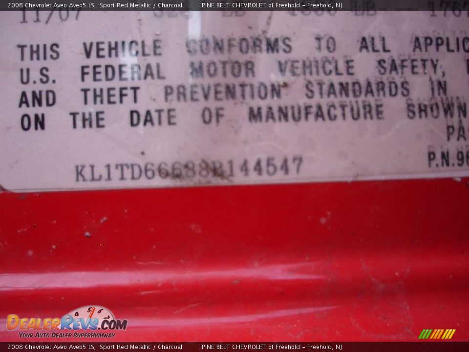 2008 Chevrolet Aveo Aveo5 LS Sport Red Metallic / Charcoal Photo #18