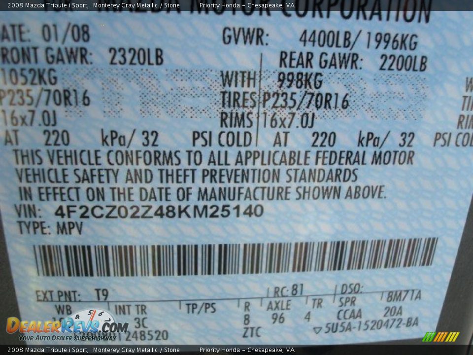 2008 Mazda Tribute i Sport Monterey Gray Metallic / Stone Photo #28