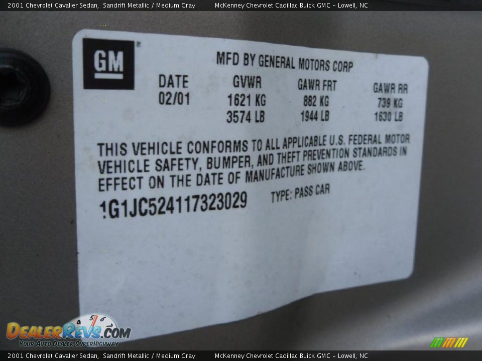 2001 Chevrolet Cavalier Sedan Sandrift Metallic / Medium Gray Photo #7