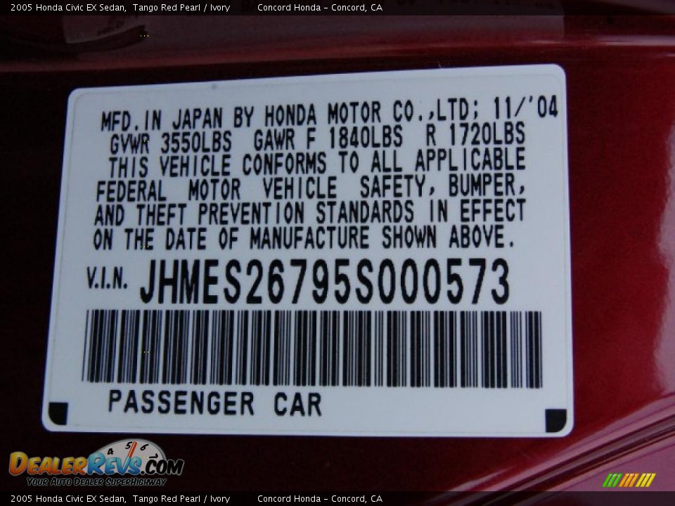 2005 Honda Civic EX Sedan Tango Red Pearl / Ivory Photo #19