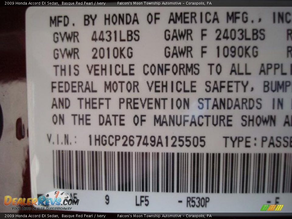 2009 Honda Accord EX Sedan Basque Red Pearl / Ivory Photo #14