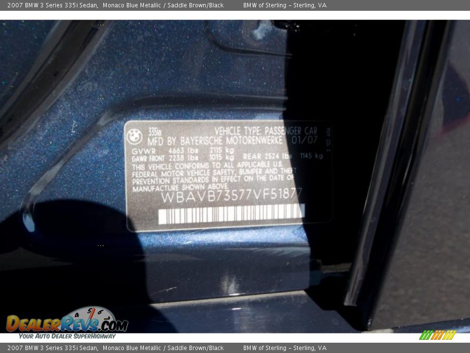 2007 BMW 3 Series 335i Sedan Monaco Blue Metallic / Saddle Brown/Black Photo #15