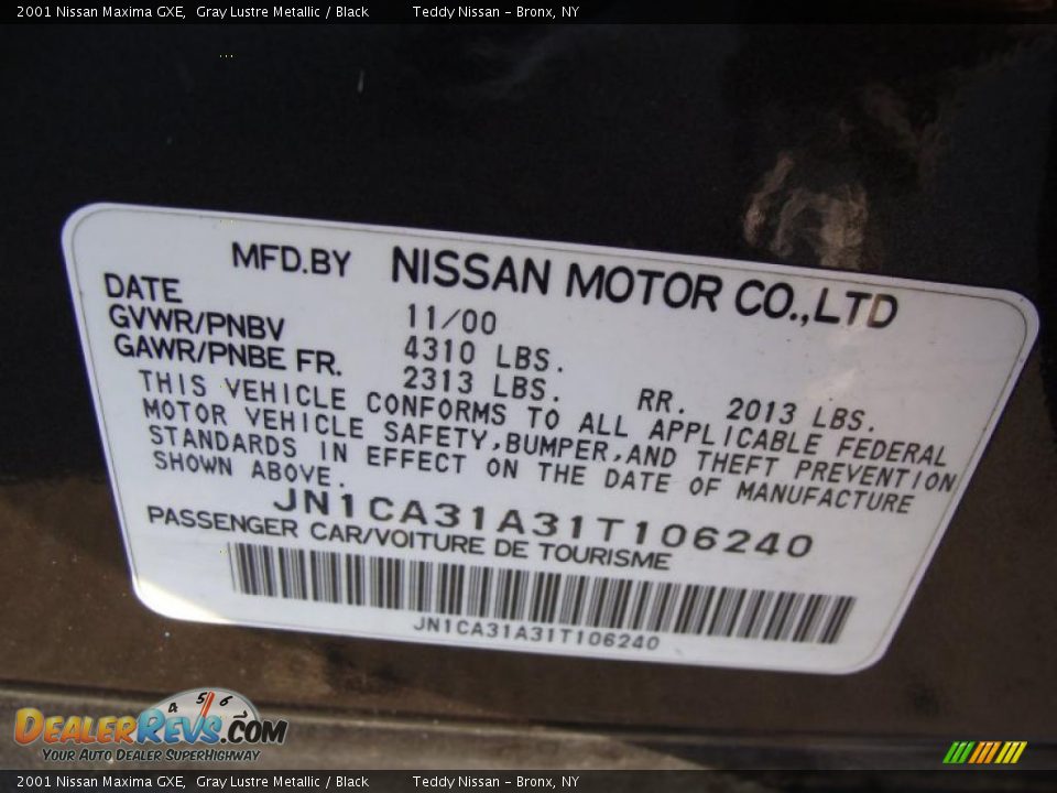2001 Nissan Maxima GXE Gray Lustre Metallic / Black Photo #28