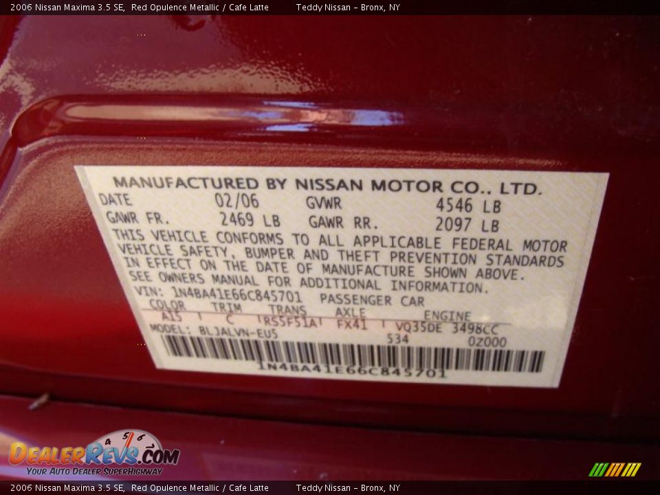 2006 Nissan Maxima 3.5 SE Red Opulence Metallic / Cafe Latte Photo #27