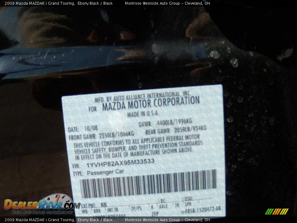 2009 Mazda MAZDA6 i Grand Touring Ebony Black / Black Photo #9
