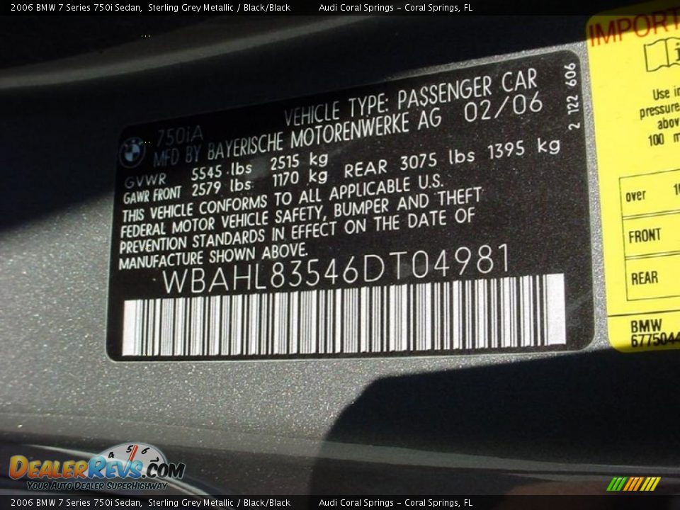 2006 BMW 7 Series 750i Sedan Sterling Grey Metallic / Black/Black Photo #19
