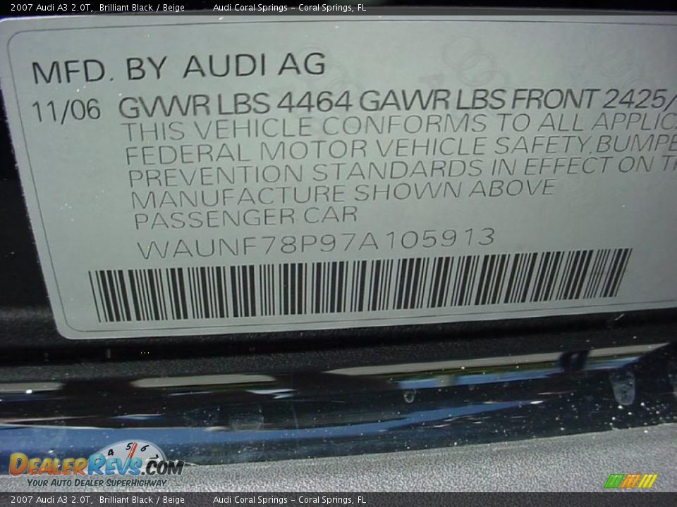 2007 Audi A3 2.0T Brilliant Black / Beige Photo #19