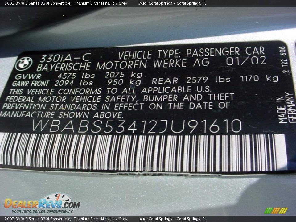 2002 BMW 3 Series 330i Convertible Titanium Silver Metallic / Grey Photo #31