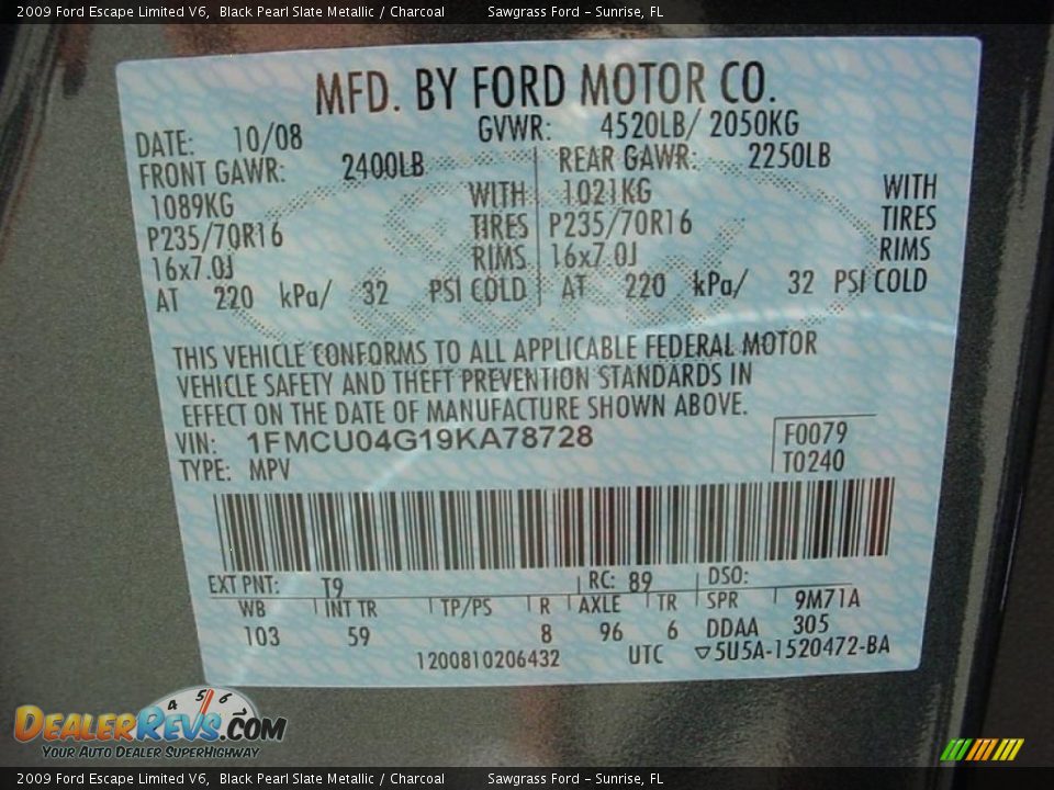 2009 Ford Escape Limited V6 Black Pearl Slate Metallic / Charcoal Photo #18