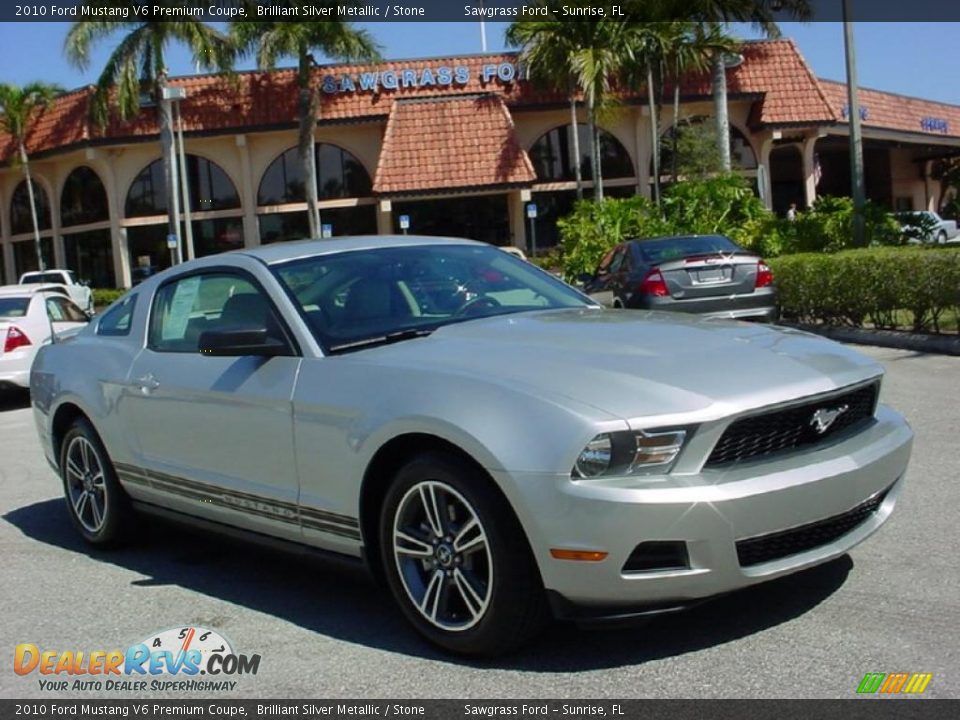 2010 Ford Mustang V6 Premium Coupe Brilliant Silver Metallic / Stone Photo #1