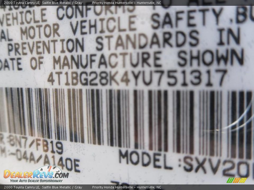 2000 Toyota Camry LE Sailfin Blue Metallic / Gray Photo #10