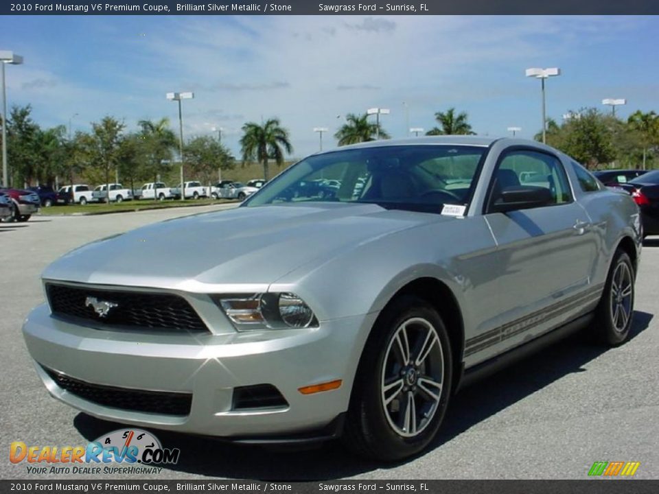 2010 Ford Mustang V6 Premium Coupe Brilliant Silver Metallic / Stone Photo #7