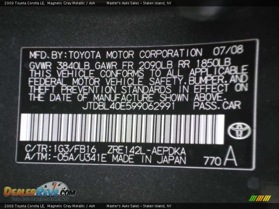 2009 Toyota Corolla LE Magnetic Gray Metallic / Ash Photo #17