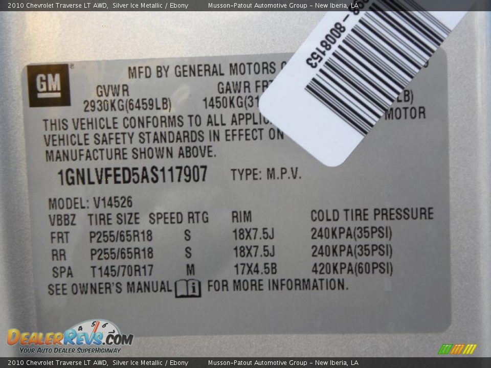 2010 Chevrolet Traverse LT AWD Silver Ice Metallic / Ebony Photo #16