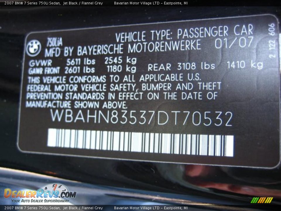 2007 BMW 7 Series 750Li Sedan Jet Black / Flannel Grey Photo #23
