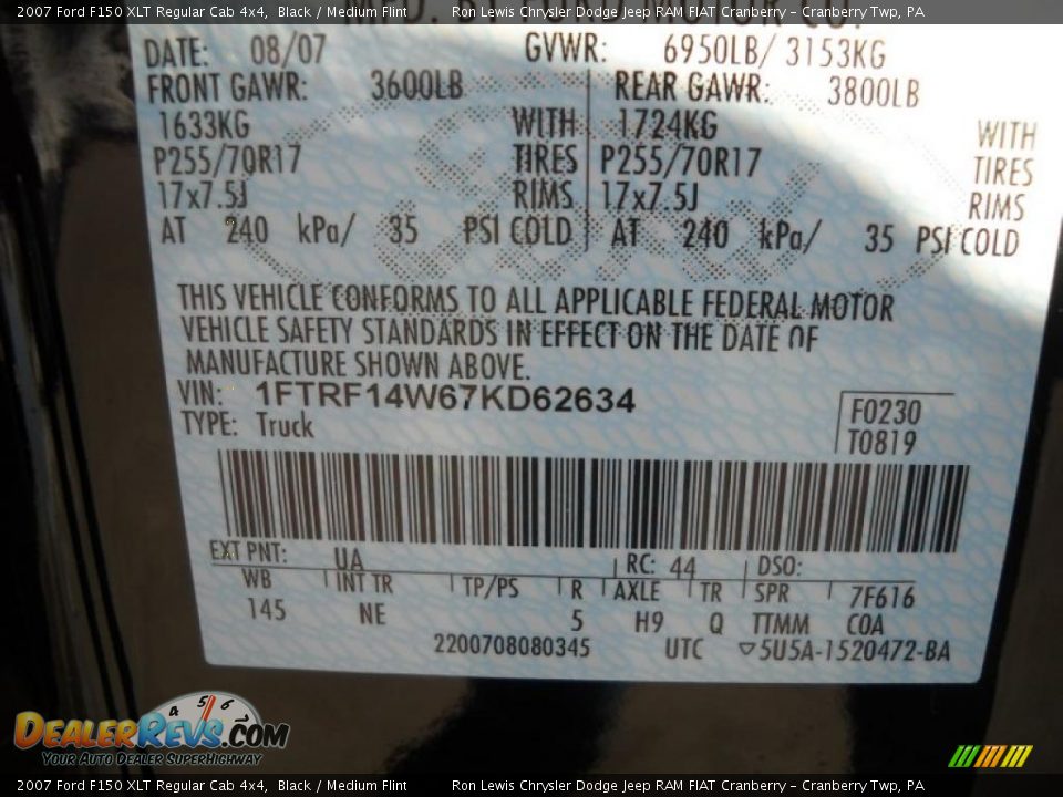 2007 Ford F150 XLT Regular Cab 4x4 Black / Medium Flint Photo #10