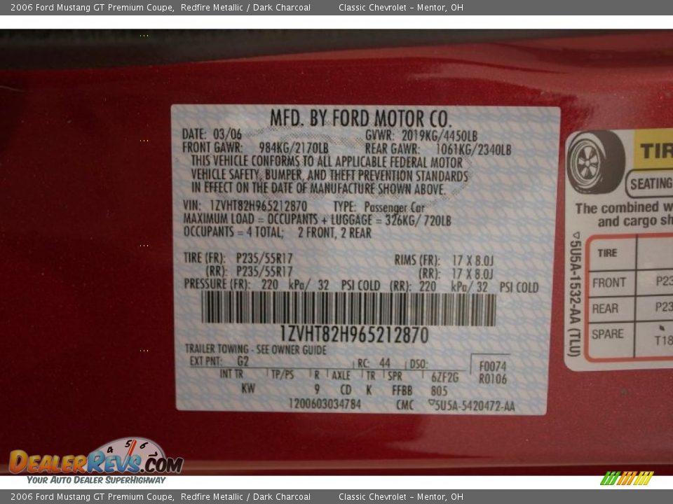 2006 Ford Mustang GT Premium Coupe Redfire Metallic / Dark Charcoal Photo #25