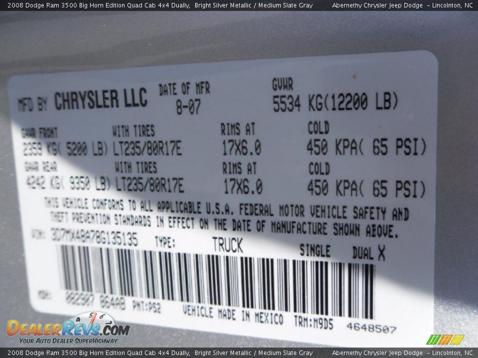 2008 Dodge Ram 3500 Big Horn Edition Quad Cab 4x4 Dually Bright Silver Metallic / Medium Slate Gray Photo #8