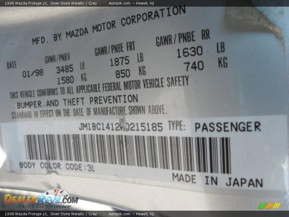 1998 Mazda Protege LX Silver Stone Metallic / Gray Photo #17
