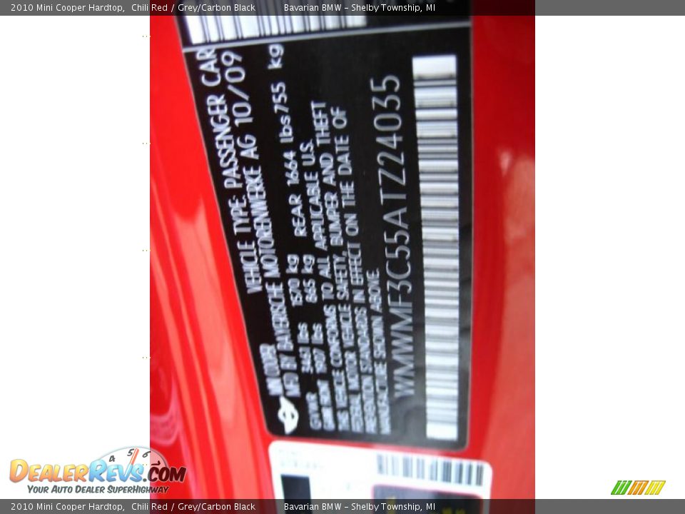 2010 Mini Cooper Hardtop Chili Red / Grey/Carbon Black Photo #22