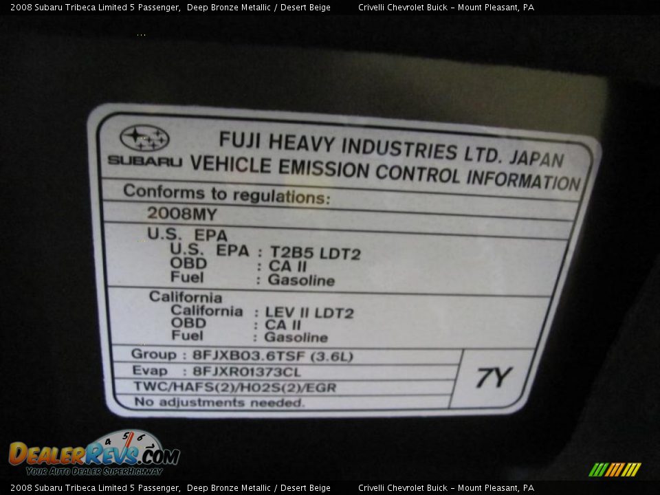 2008 Subaru Tribeca Limited 5 Passenger Deep Bronze Metallic / Desert Beige Photo #34