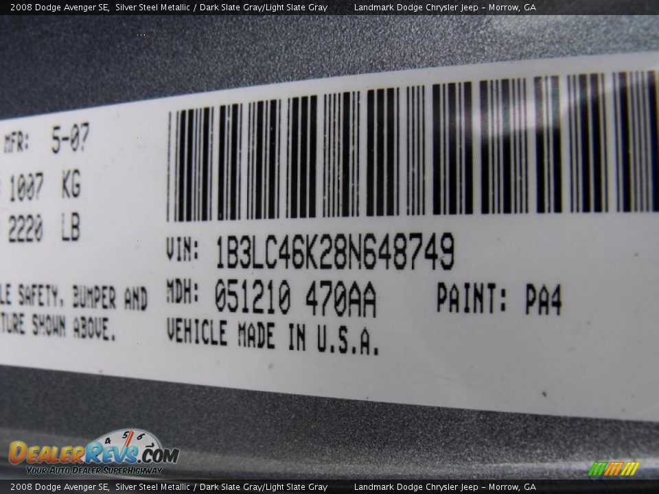 2008 Dodge Avenger SE Silver Steel Metallic / Dark Slate Gray/Light Slate Gray Photo #29