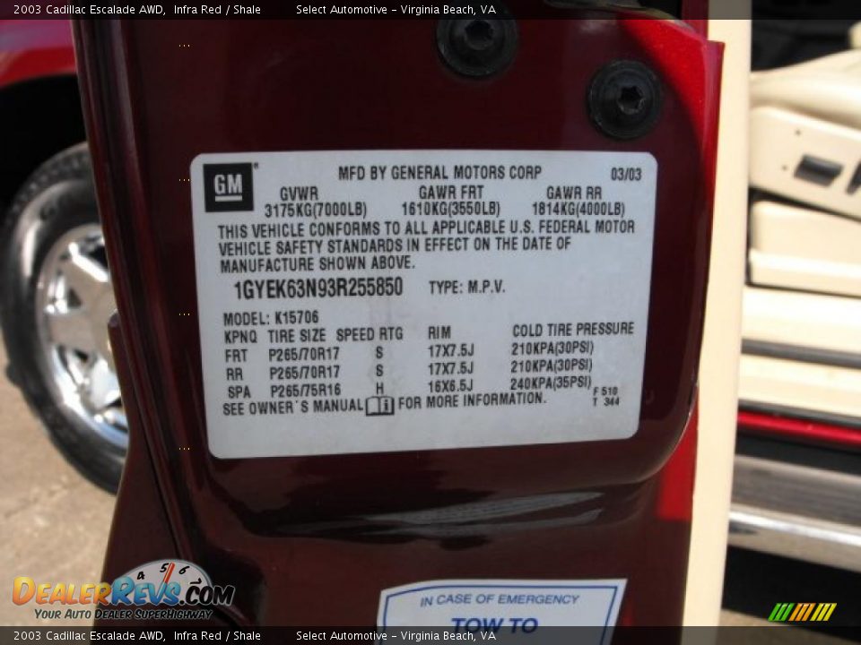 2003 Cadillac Escalade AWD Infra Red / Shale Photo #27