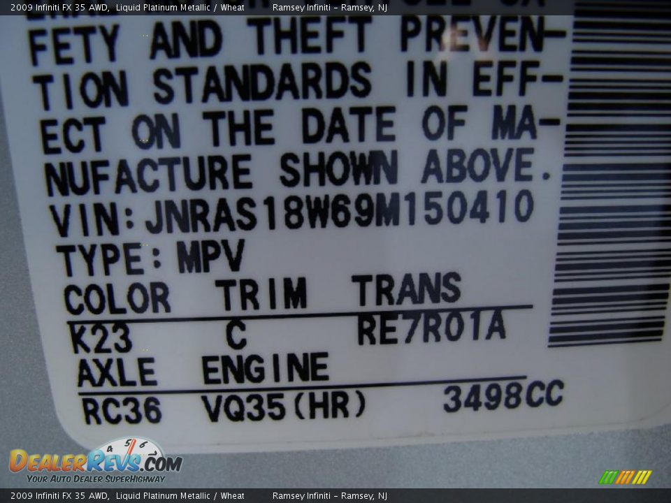 2009 Infiniti FX 35 AWD Liquid Platinum Metallic / Wheat Photo #16