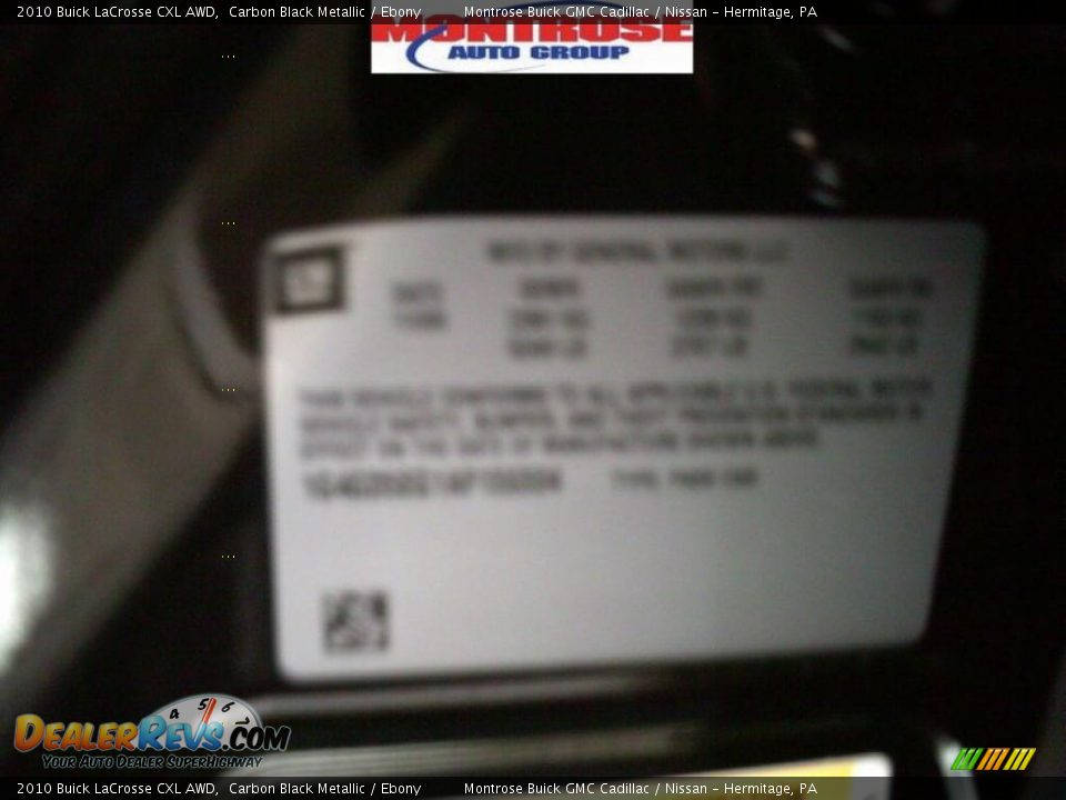 2010 Buick LaCrosse CXL AWD Carbon Black Metallic / Ebony Photo #21