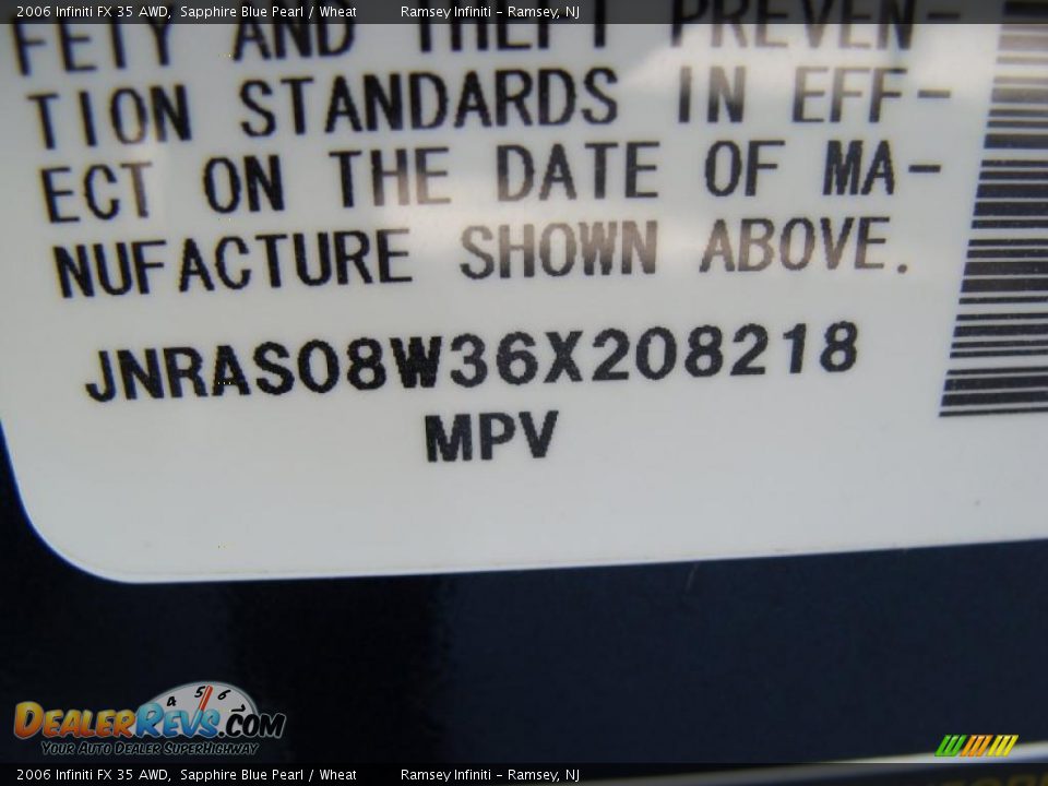 2006 Infiniti FX 35 AWD Sapphire Blue Pearl / Wheat Photo #16