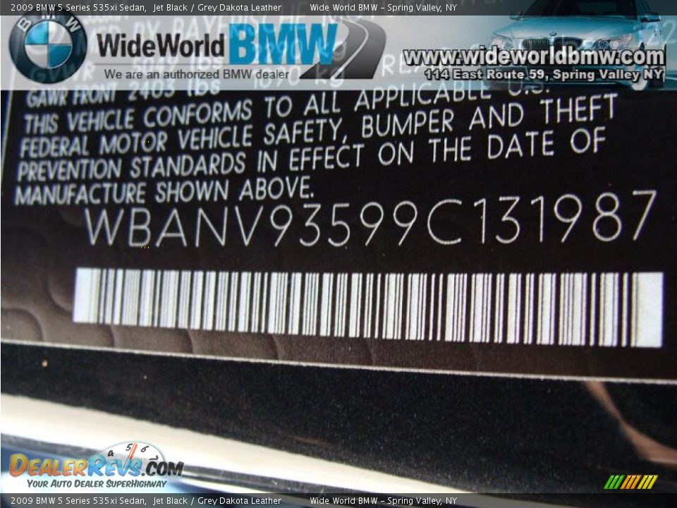 2009 BMW 5 Series 535xi Sedan Jet Black / Grey Dakota Leather Photo #16