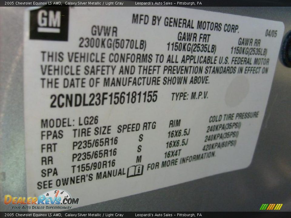 2005 Chevrolet Equinox LS AWD Galaxy Silver Metallic / Light Gray Photo #13