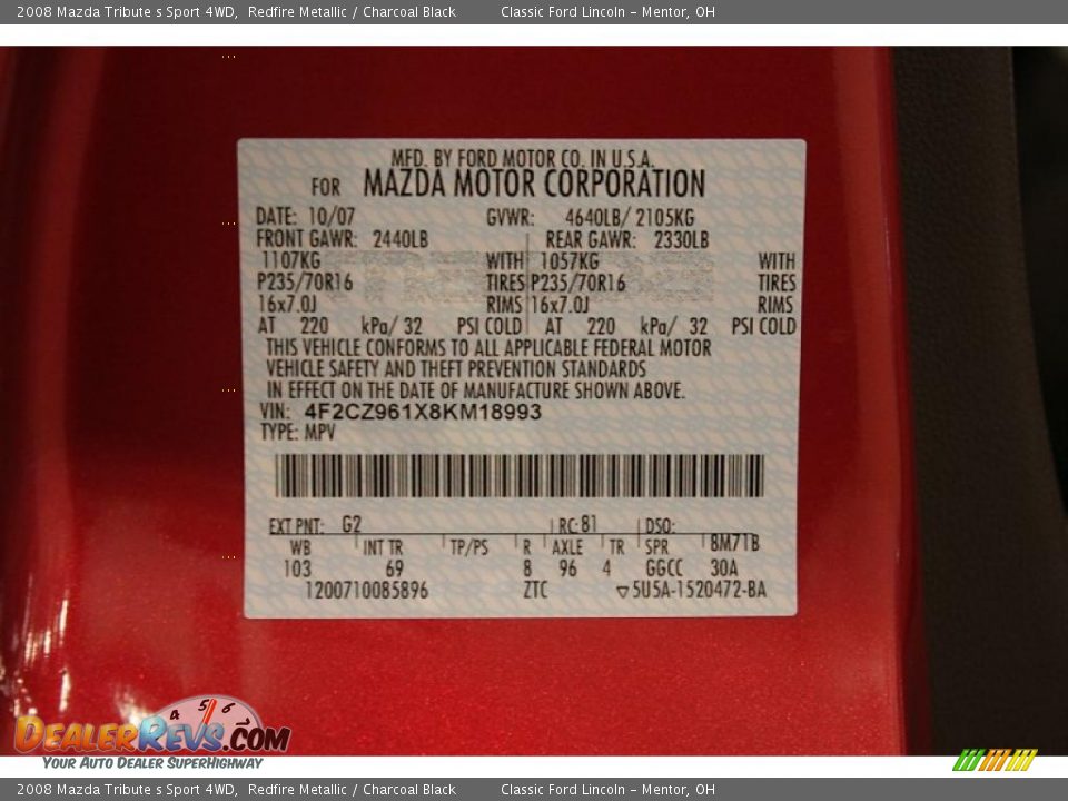 2008 Mazda Tribute s Sport 4WD Redfire Metallic / Charcoal Black Photo #25