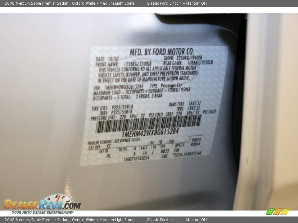 2008 Mercury Sable Premier Sedan Oxford White / Medium Light Stone Photo #25