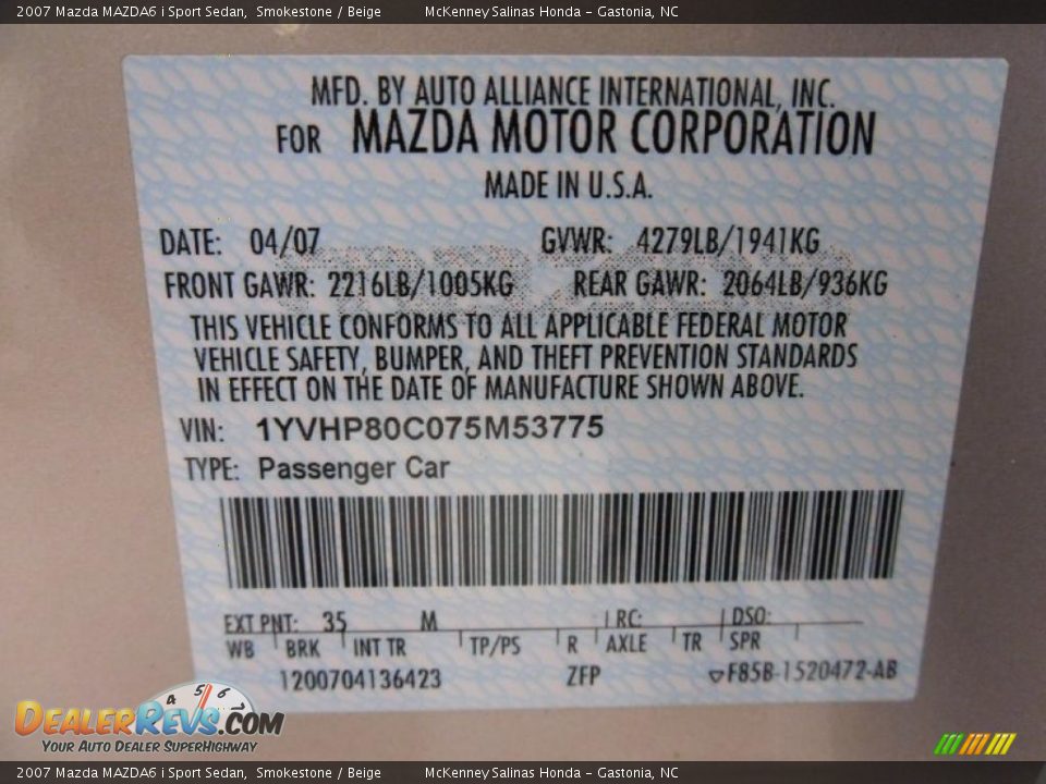 2007 Mazda MAZDA6 i Sport Sedan Smokestone / Beige Photo #7