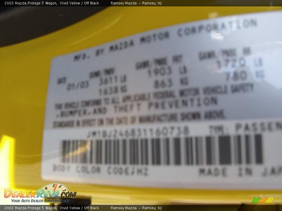 2003 Mazda Protege 5 Wagon Vivid Yellow / Off Black Photo #14